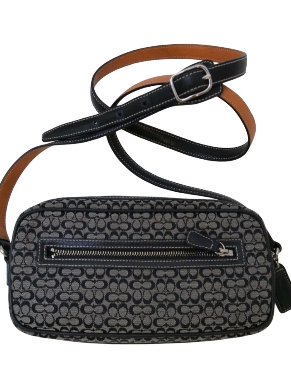 Coach Signature Black Canvas Leather Crossbody Shoulder Bag Vintage